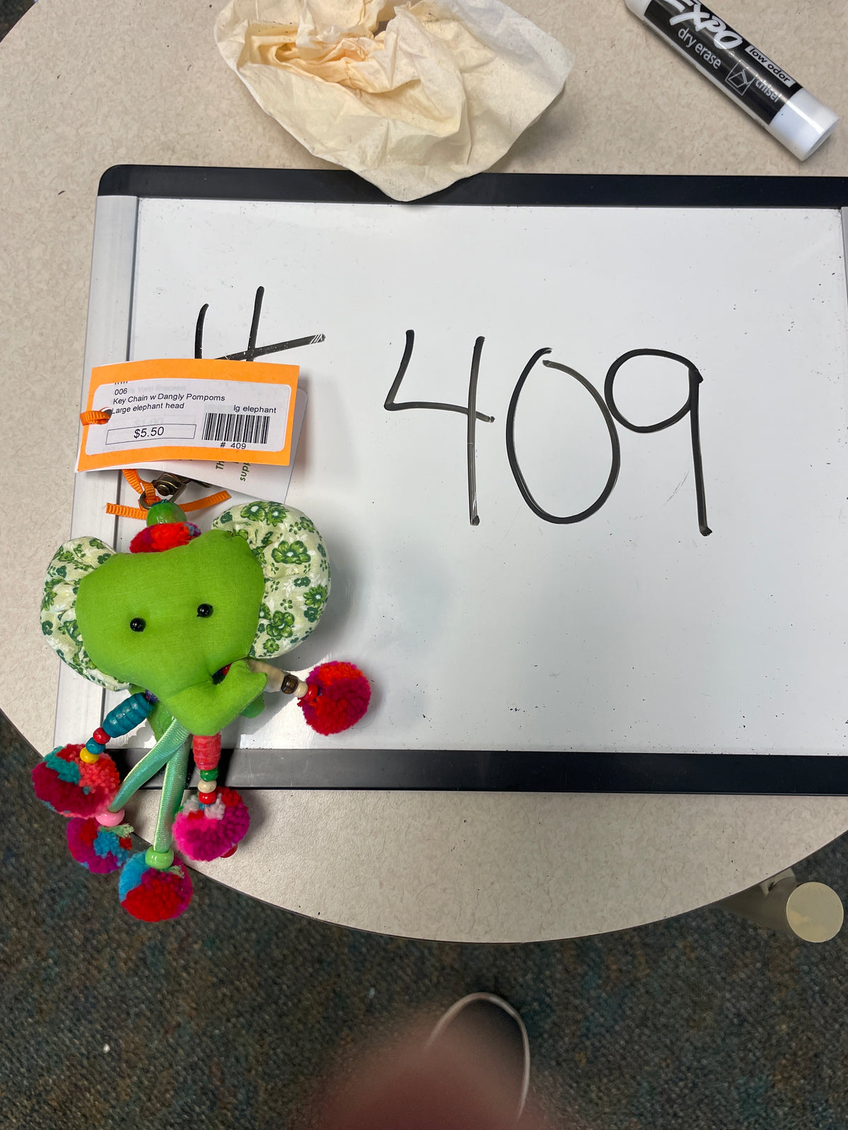 409-Key Chain w Dangly Pompoms-elephant