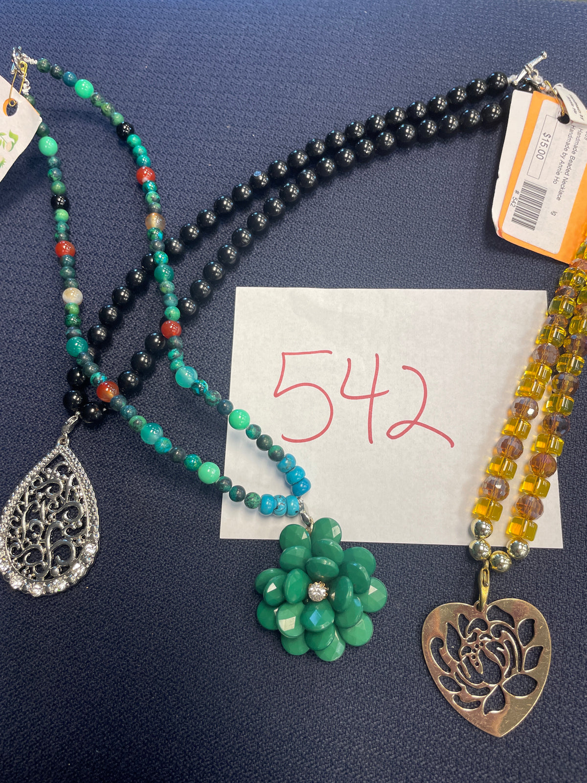 542-Handmade Lg  Beaded Necklace