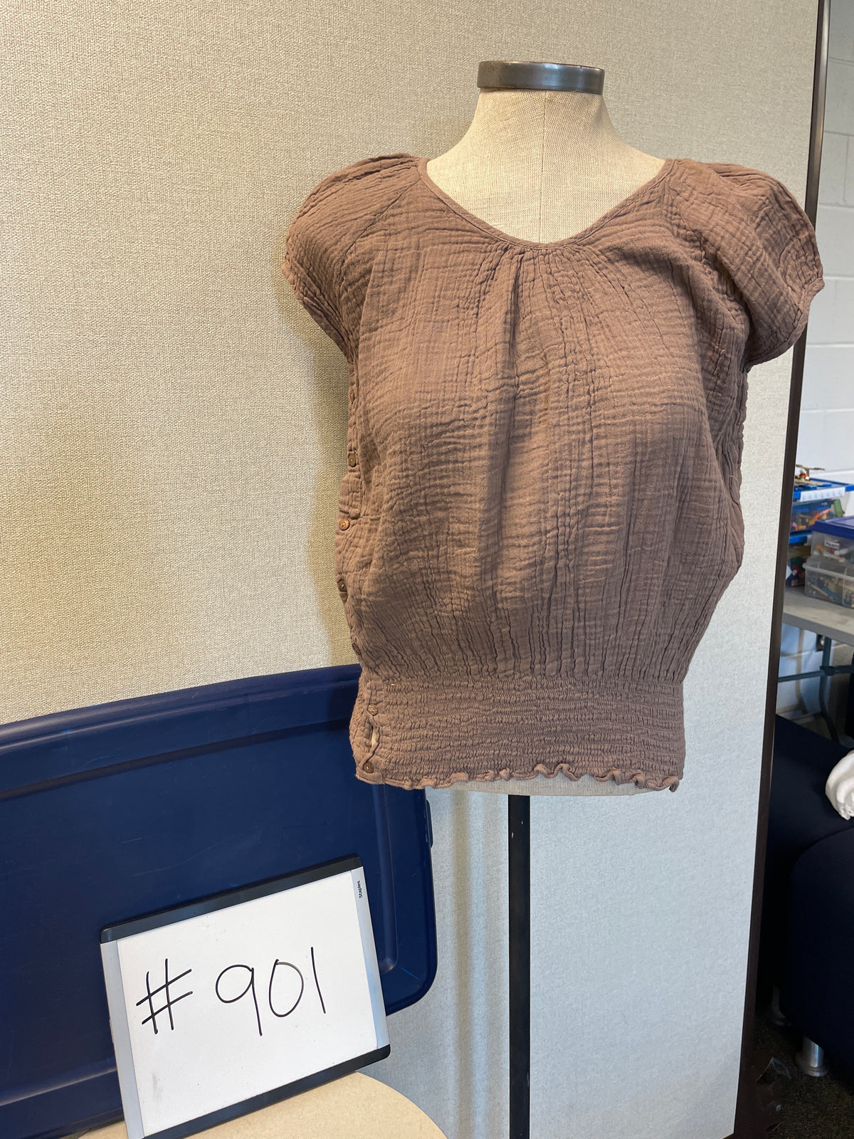 901-Cotton Cap Sleeve Scrunch-brown
